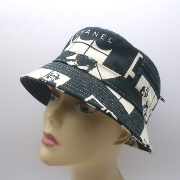Chanel Window Print Bucket Hat Black & White Canvas Size Medium - Picture 3 of 6